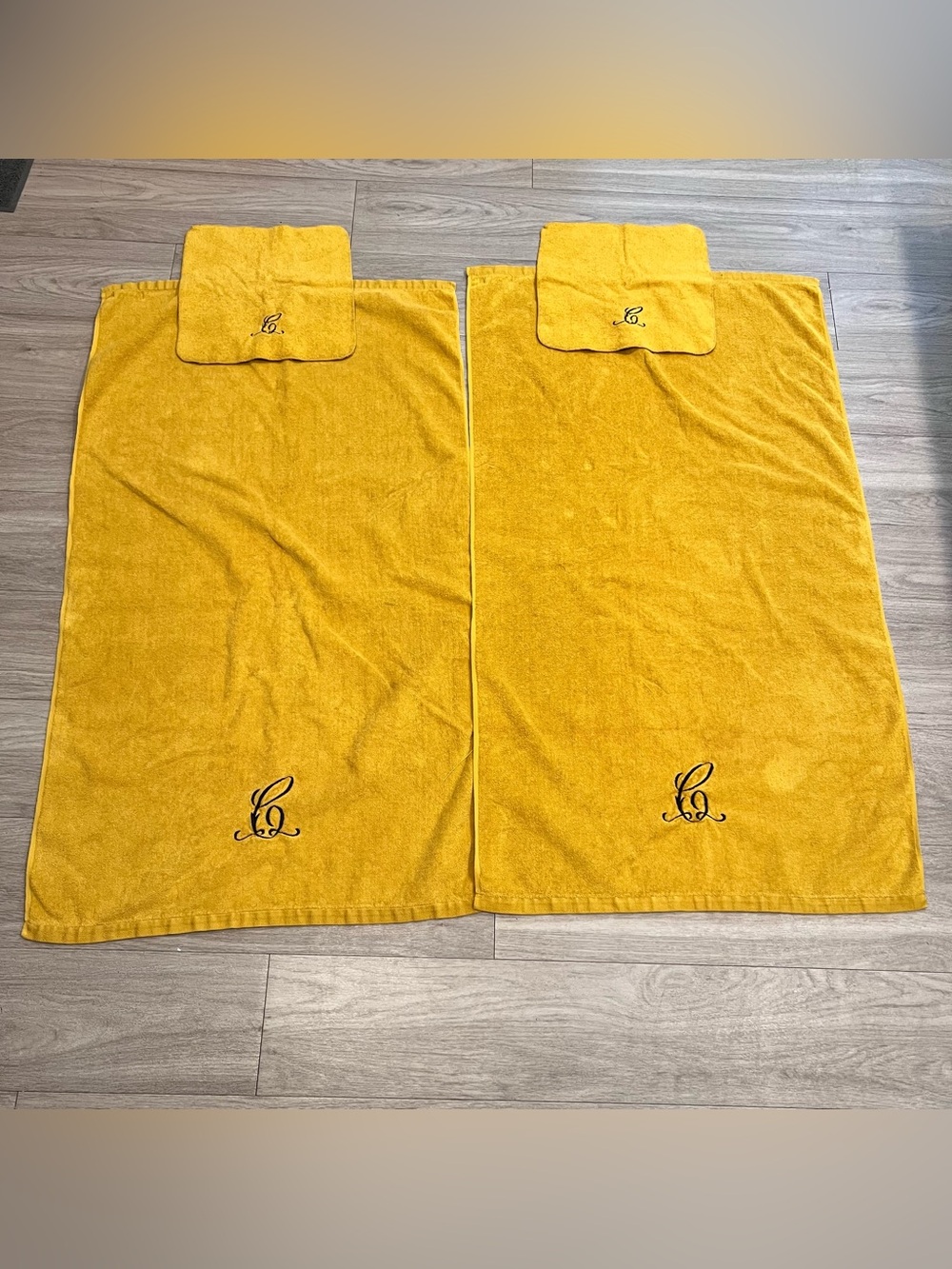 Vintage Martex 4 Pc Gold Mustard Monogram C Towel Set 2 Bath 2 Hand USA